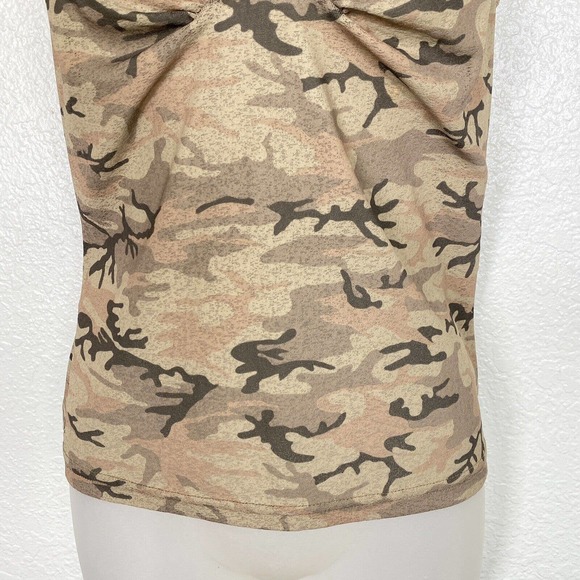 No Boundaries Y2K Top Womens Medium Juniors Camo Semi Sheer V Neck 2000s Blouse - Picture 6 of 8